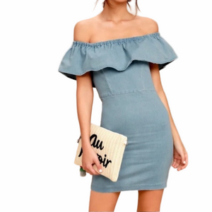 Lulus | Denim Blue Off Shoulder Dress Size Small